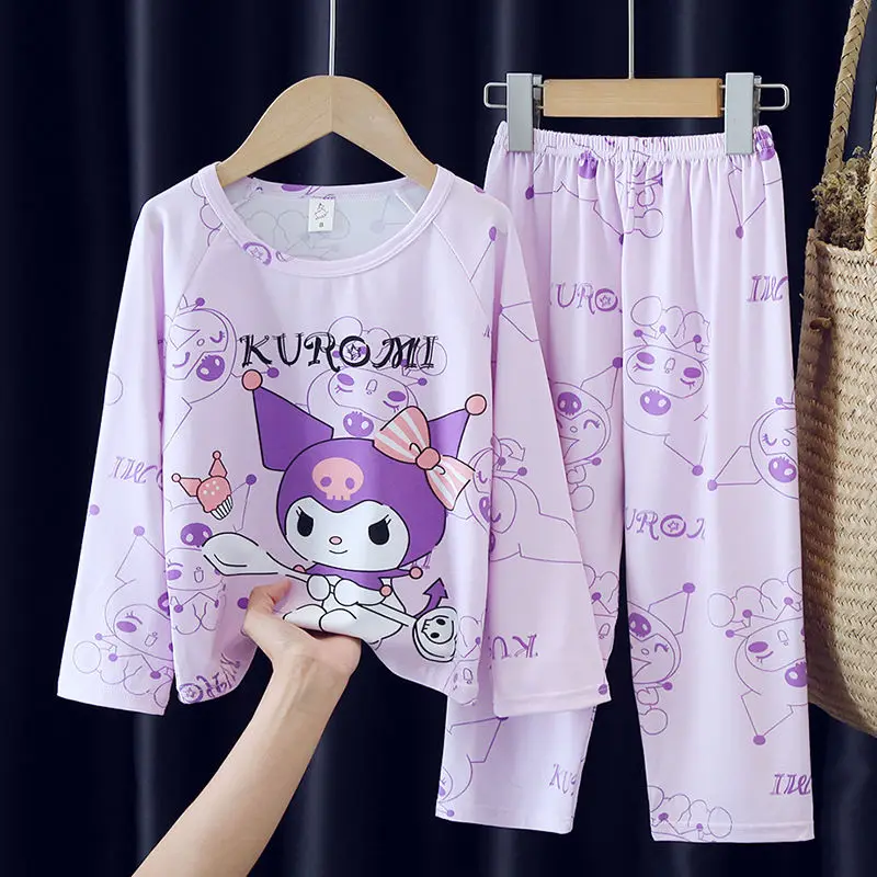 

Sanrio/комплект из 2 предметов с длинными рукавами Kuromi для девочек, новые стильные пижамы My Melody, детские тонкие брюки, весенне-осенняя домашняя одежда