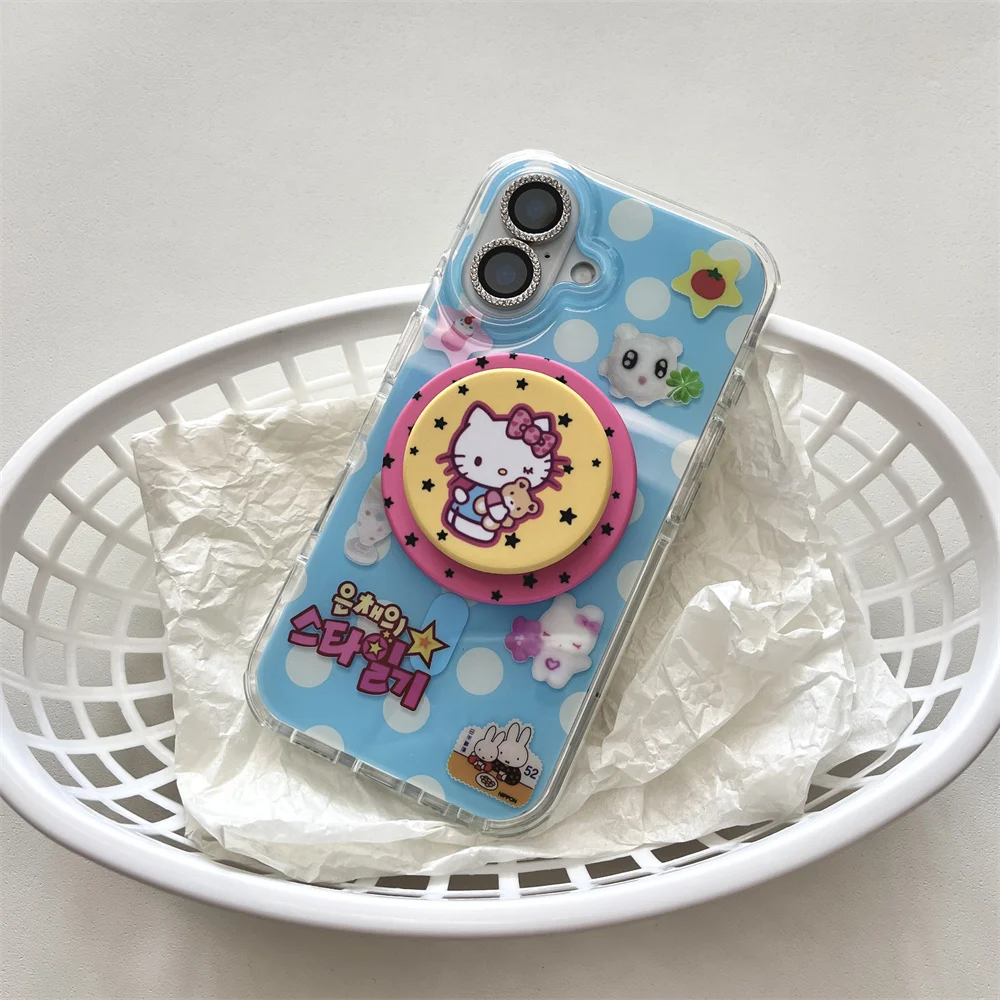 

Flash Diamond Hello Kitty with Holder Charm Phone Case for iPhone 15 14 16 Pro Max 13 Fundas Cartoon New Protective Back Cove