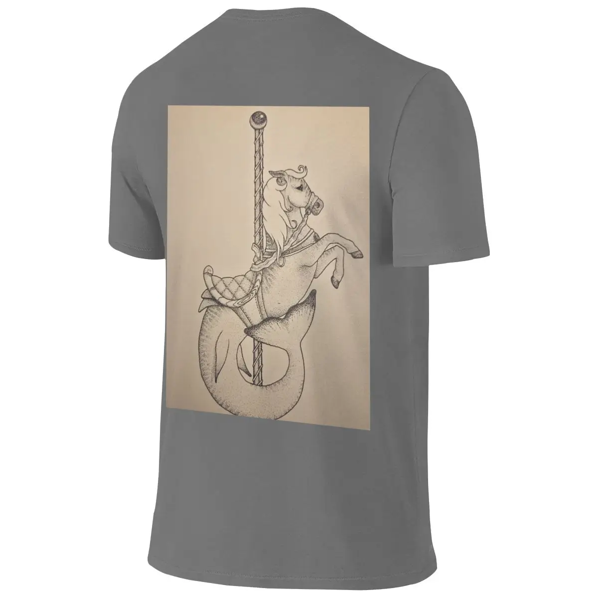 Sea Carousel Horse - Fantasy Ink Illustration Long Style Reversible T-shirt Casual Youthful Feeling Heat Transfer Short Sleeve
