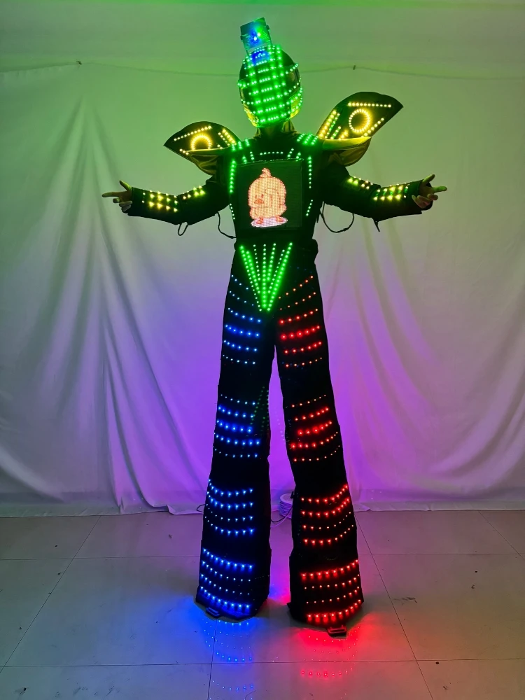 LED Stilts Walker Robot Costume Luminous LED Clothe Full Color Change Celebrating Electronic Music Party Show Event Suit Kryoman