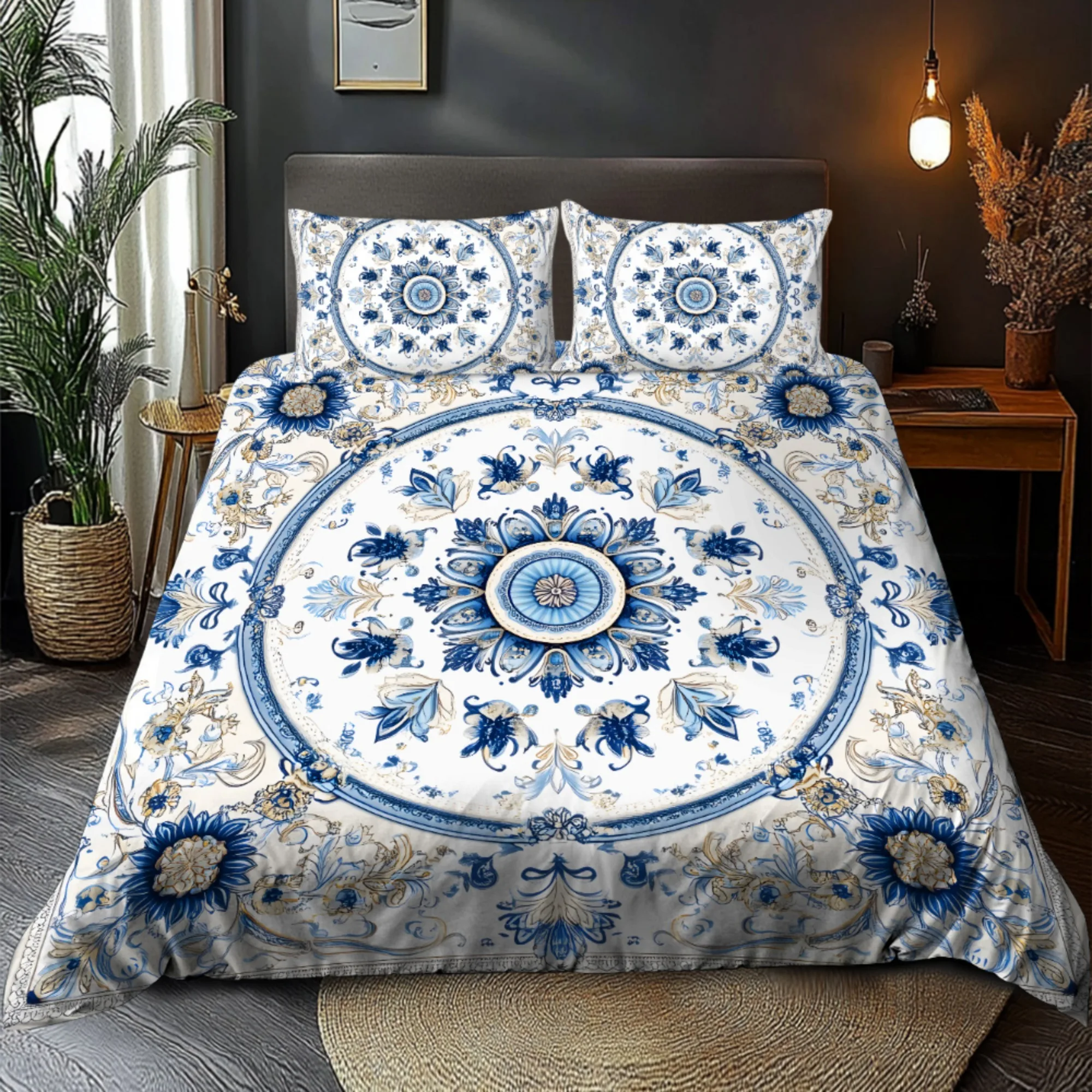 Valentine's Day Fresh Elegant Mandala Pattern 3D Stereoscopic Ultra-Soft Brushed Digital Print Duvet Cover Set Bedding Queen