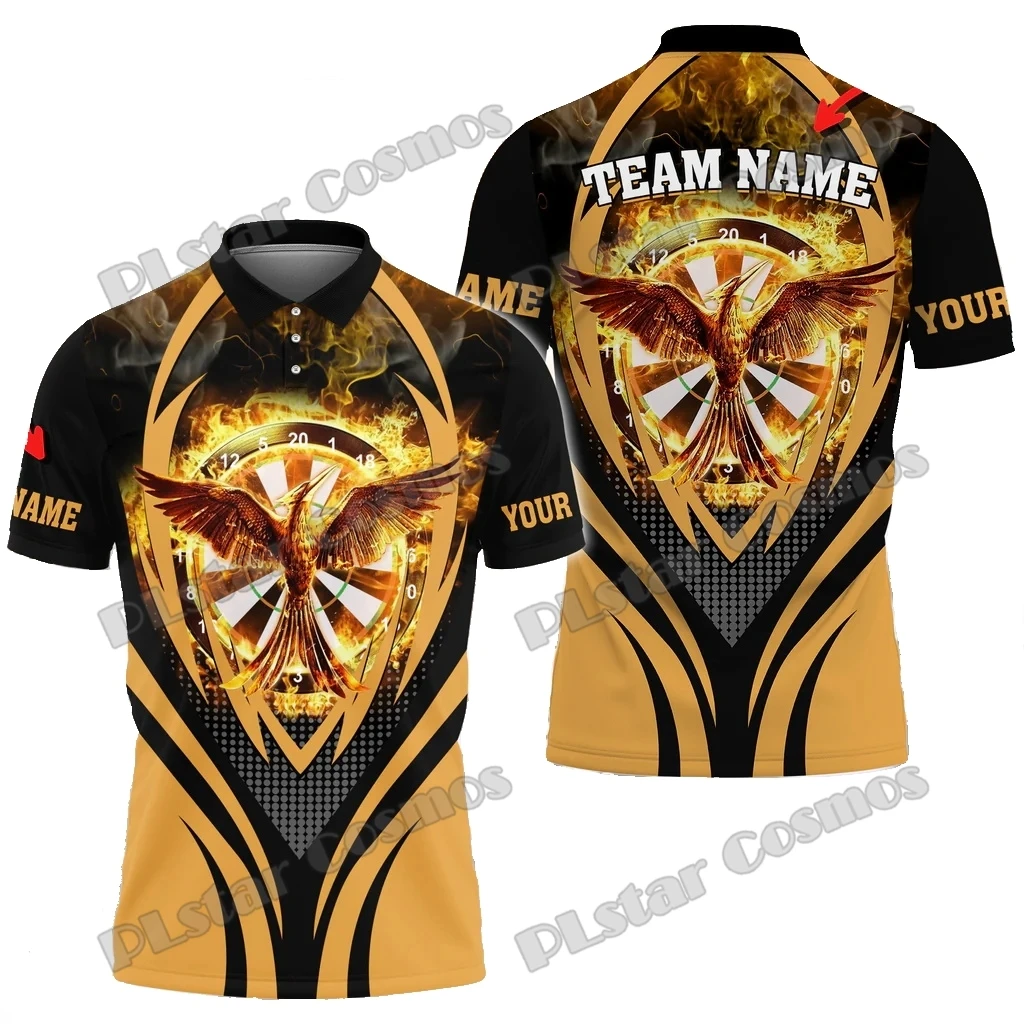 PLstar Cosmos Darts Flaming Phoenix Multicolor Option Custom Name 3D Printed Premium Men's Polo Shirt Summer Casual Shirt POL197