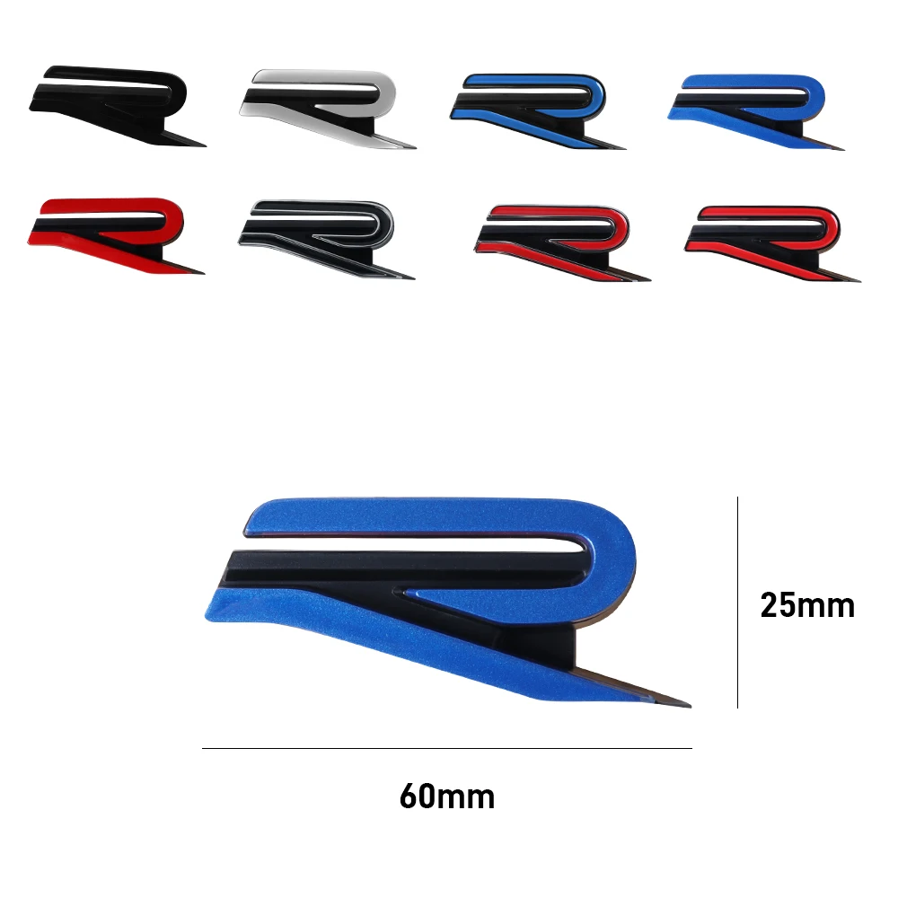 3D ABS New R Emblem Car Front Grille Badge Sticker Decoration Accessories For Volkswagen VW Polo Passat Golf Jetta T-ROC Tiguan