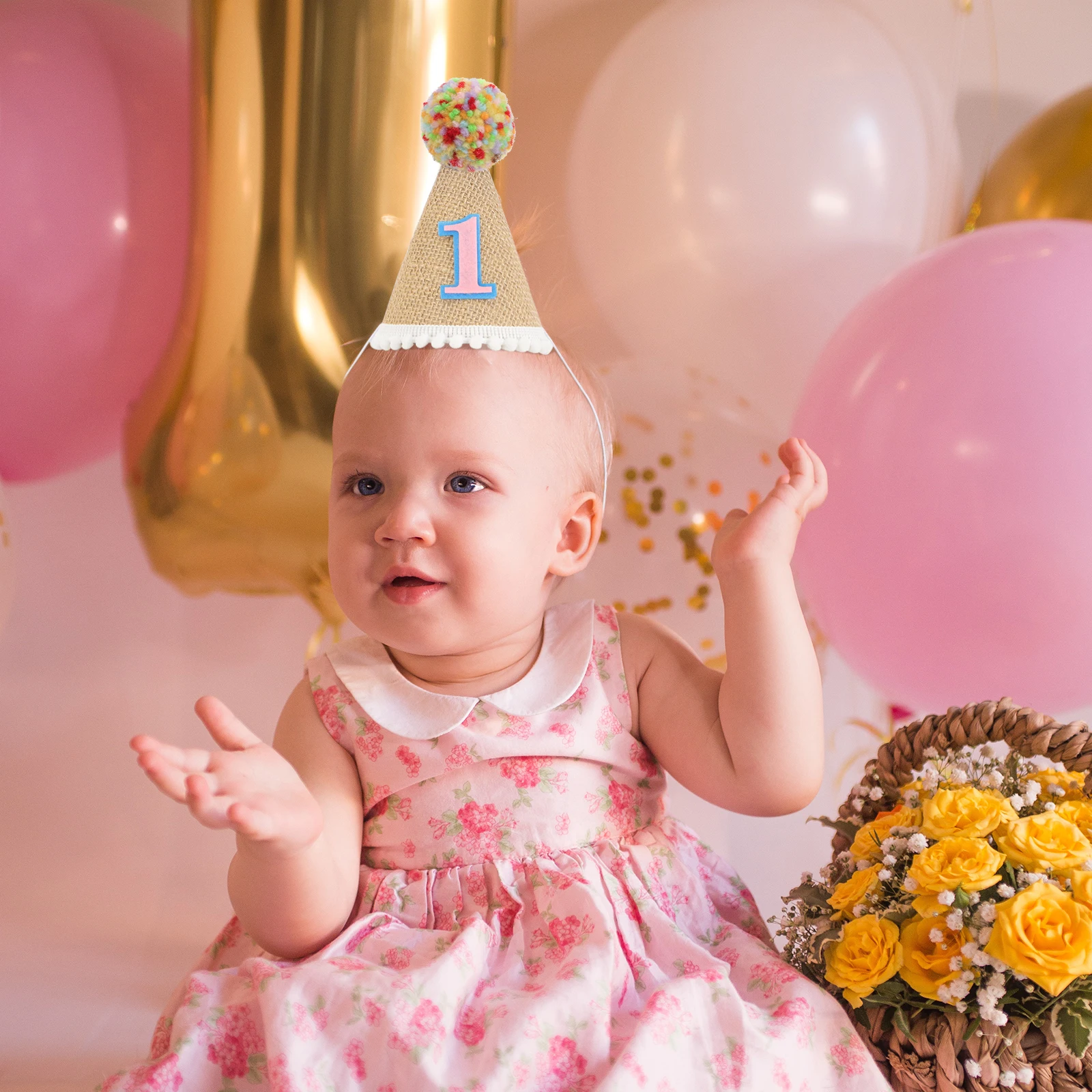 

Toddler Baby 1st Birthday Linen Hat Comfortable Decorative Birthday Party Photo Booth Prop Photo Booth Props Cone Hats