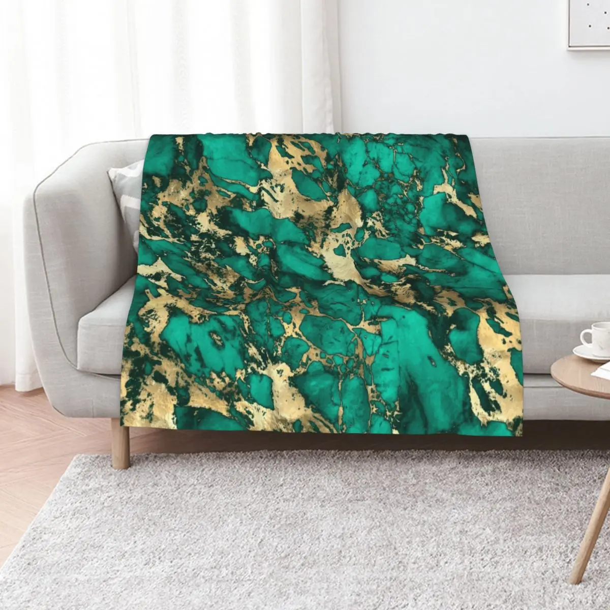 Teal And Gold Malachite Faux Marble Throw Blanket Thins Vintage for winter Nap Kid'S Bed Blankets