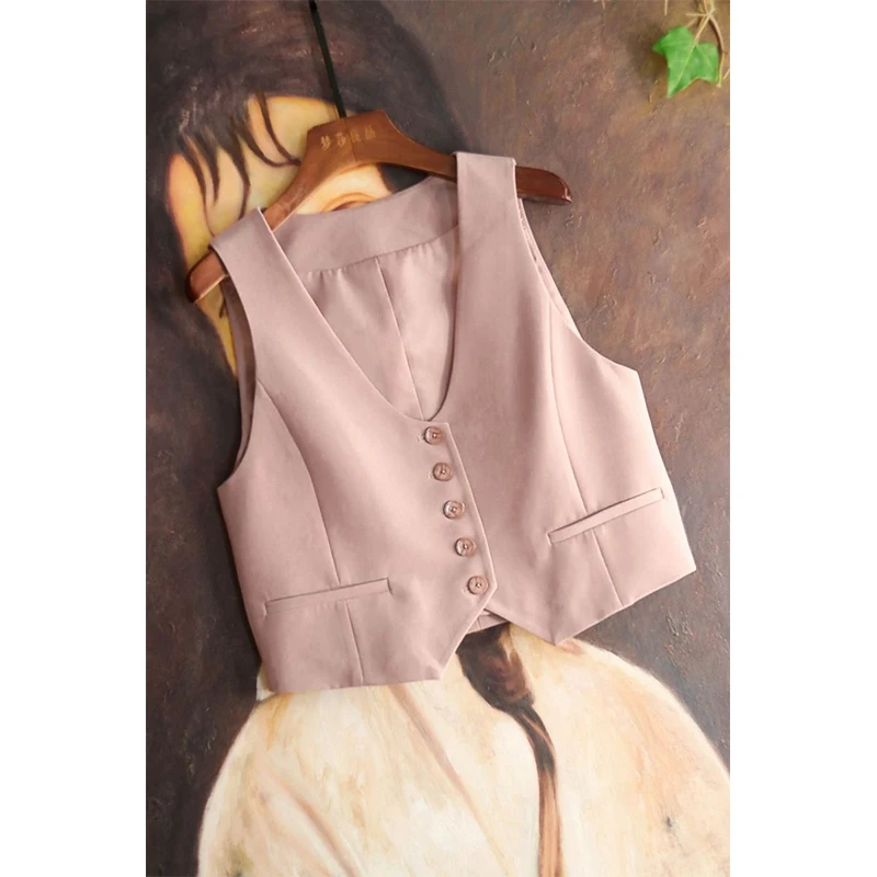 Elegant Roze Blazer Vest Vrouwen Mode Wit Cropped Pak Vest Jassen Koreaanse Mouwloze Jassen Zomer Lady V-Hals Tank Tops