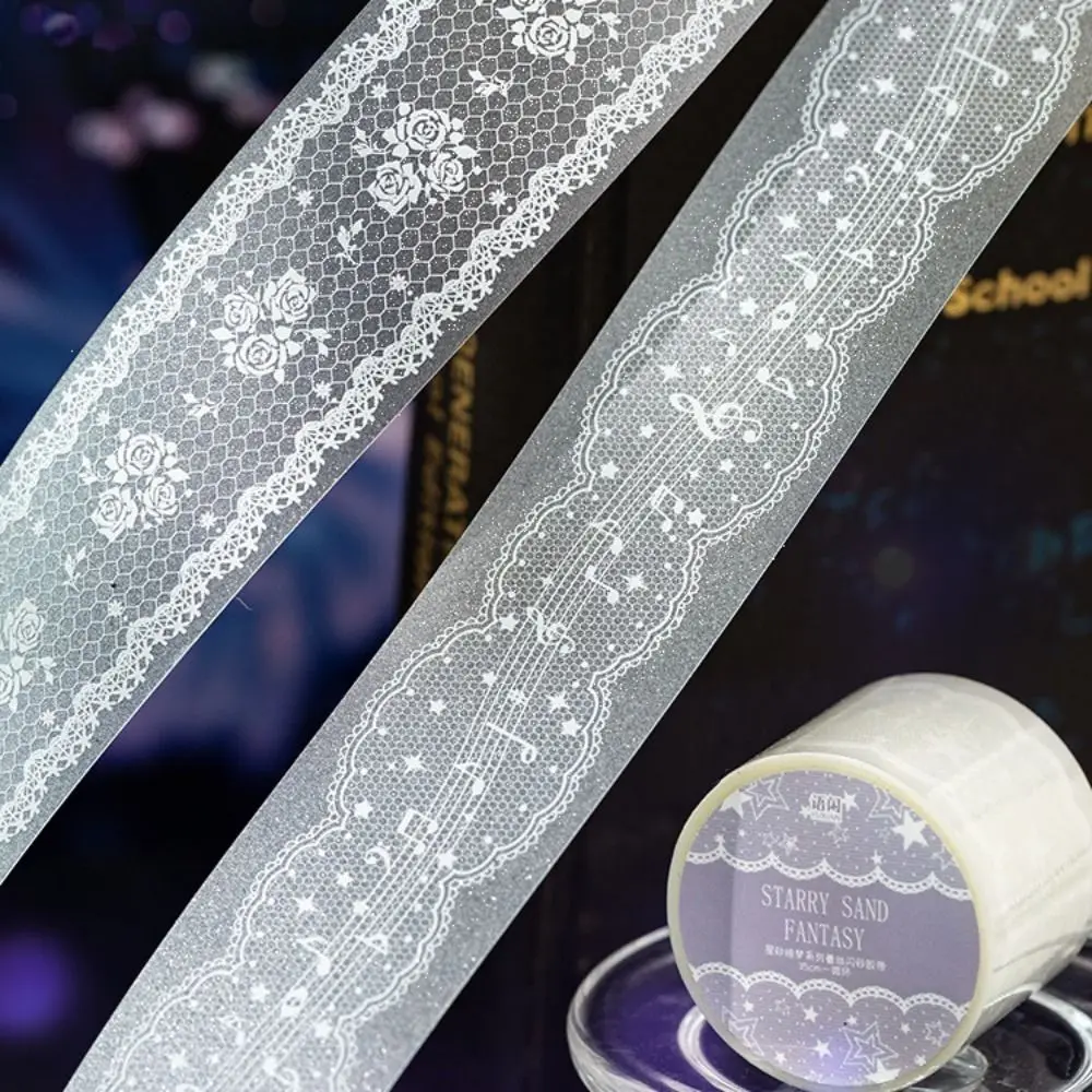 Star Sand Dream Series Lace Border Covering Tape Fine Glitter PET Die-Cut Tape Self-adhesive Gift Scrapbook Tape Journal Decor