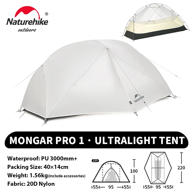 Naturehike Mongar Pro UL Campingtent 20D Nylon 1 2 3 personen Toeristische wandeltent Regenbestendig outdoor bergbeklimmen Zonnescherm
