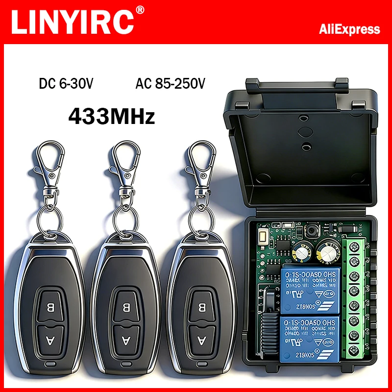 12V 24V 220V 433MHz Multifunction Receiver Relay Module for Garage Door Light LED Motor Signal Transmission Opener RF433 Switch