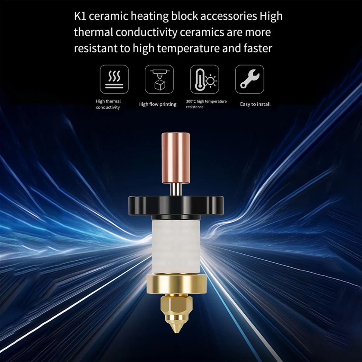 For Creality K1 / K1 Max Hotend Kit Ceramic Heating Block Nozzle 300°C Extruder High Speed for Creality K1 Upgrade