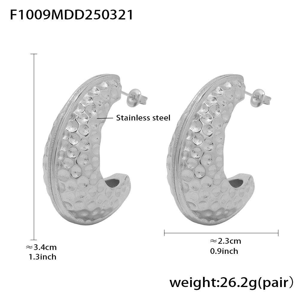 Liora Stainless Steel Stud Earrings For Women Metal Texture Hammer Women PVD Gold Plated Dangle Earring No Tarnish Jewelry