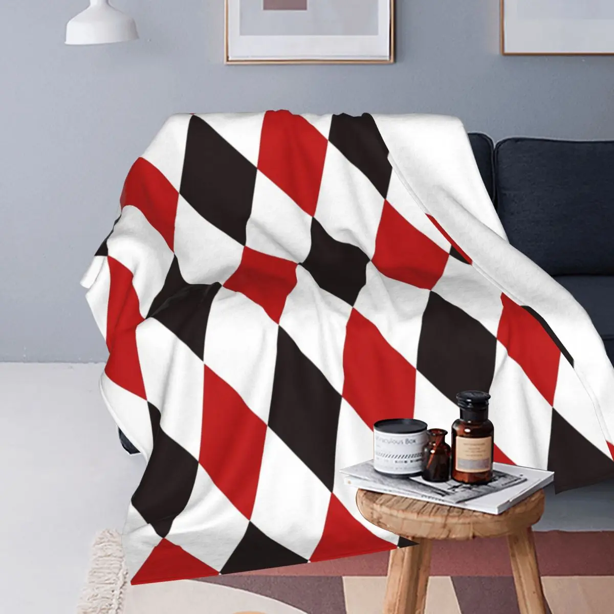 Harlequin Plaid Playing Cards Diamond Blanket Soft Warm Flannel Throw Blanket Cover for Bed Travel Home Sofa