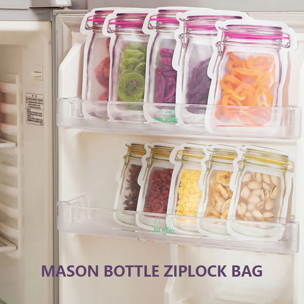 20/40Pcs Reusable Mason Jar Bottles Bags Nuts Candy Cookies Bag Sealed Plastic Bags Home Storage Supply 3 Size Zip Lock Bags New