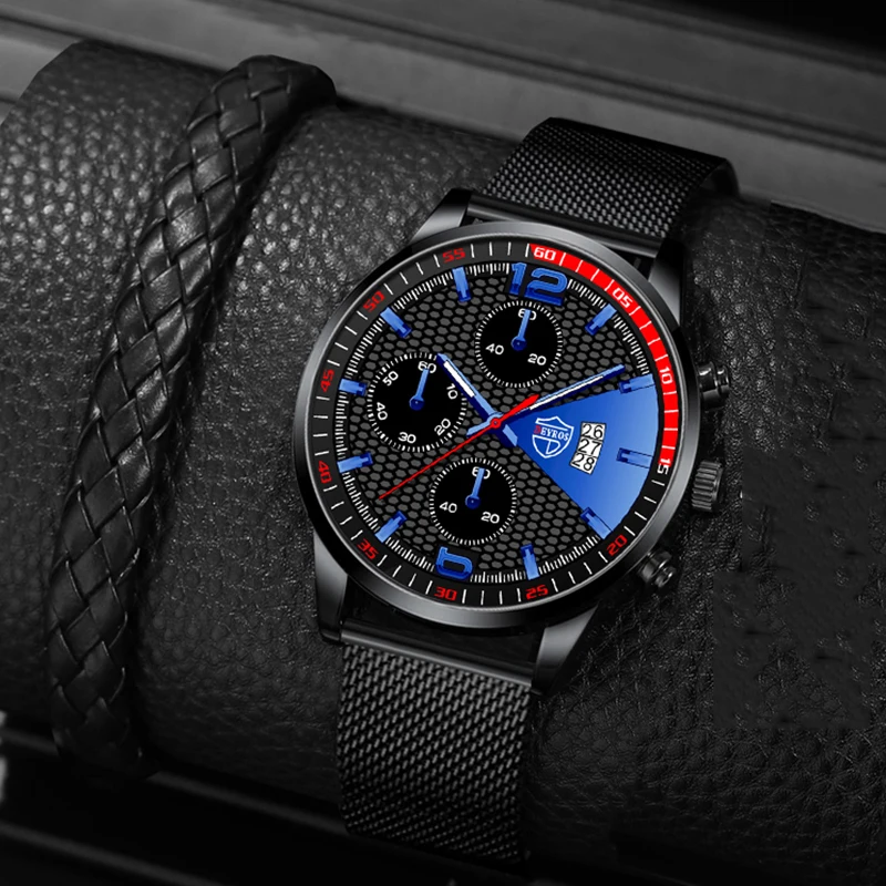 

Men's Fashion Sports Watches Luxury Men Stainless Steel Mesh Belt Quartz Wristwatch Male Business Casual Leather Bracelet Watch