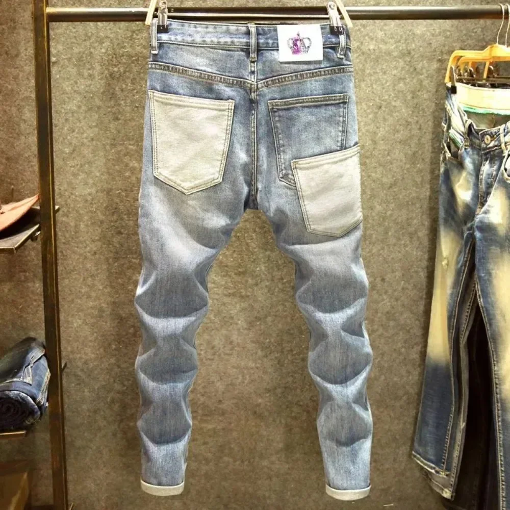 Fashion retro pria, jeans lurus dipakai lubang klasik pantalones lama hombre y2k streetwear celana kargo pakaian pria