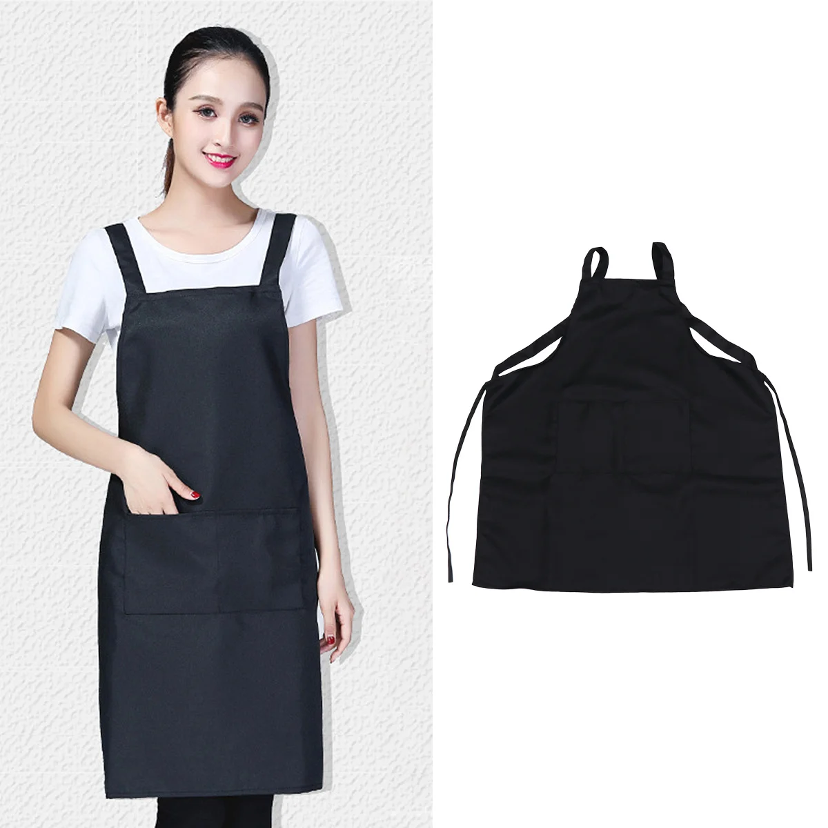 

Coffee Shop Apron Waterproof Kitchen Cooking Apron Double Strap With Pocket Halter For Adults Baking Restaurant Hotel Bar