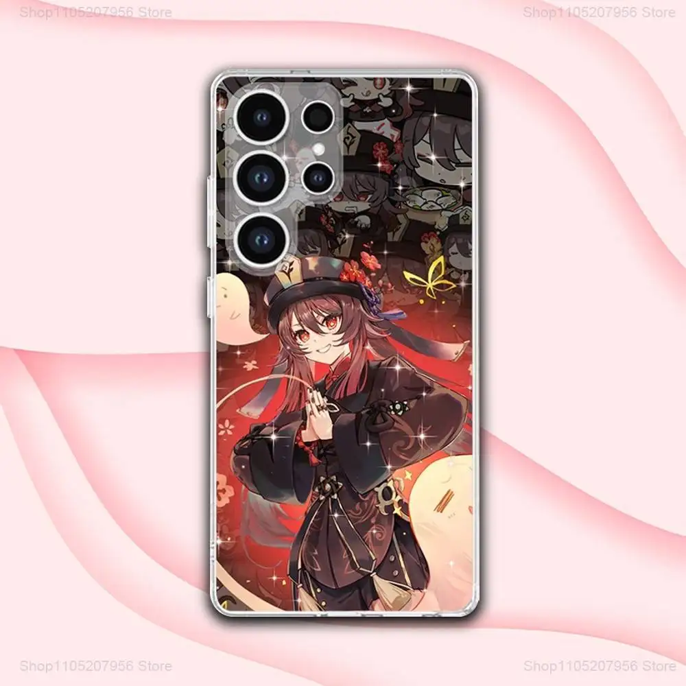 Casing Ponsel Game G-genshin HuTao untuk Samsung A30,71,51,S9,10,20,Ultra,FE,Lite,S25,24,22,23,21,PIus, Transparan, Silikon