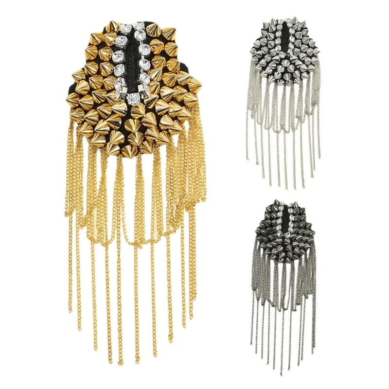 

Performance Dress Accessories Metal Fringed Epaulettes Cloth Stickers for Women Hip-pop Metal Fringed Epaulettes