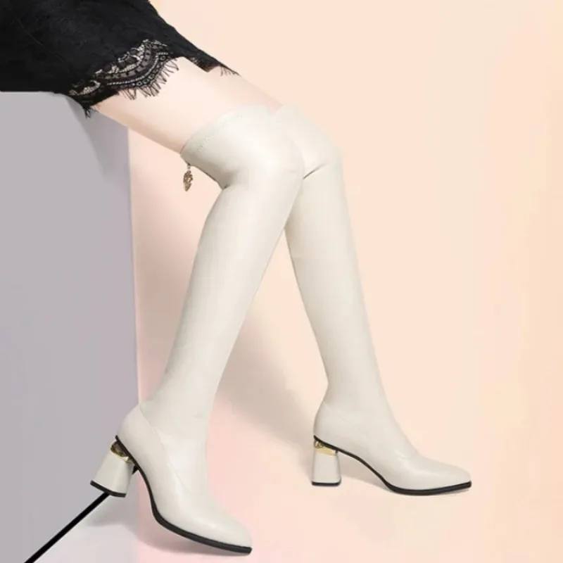 

Luxury Women Over The Knee Boot Fashion Self Cultivation High Heel Boots for Woman Exquisite Pointed Tip Casual Shoe Botas Mujer
