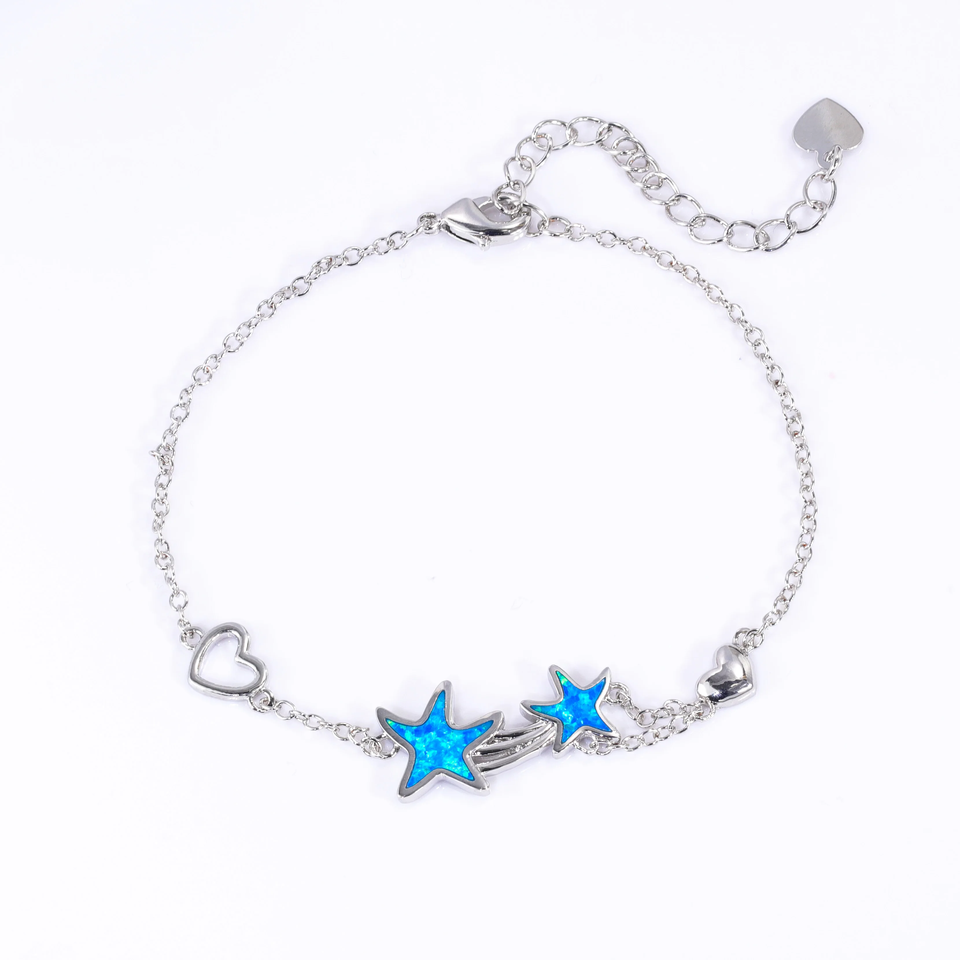 JieLing Dainty Bijoux Tendance 2025 pulsera tobillera con dijes de estrella y corazón de ópalo azul-regalo de joyería bohemia de playa ajustable para
