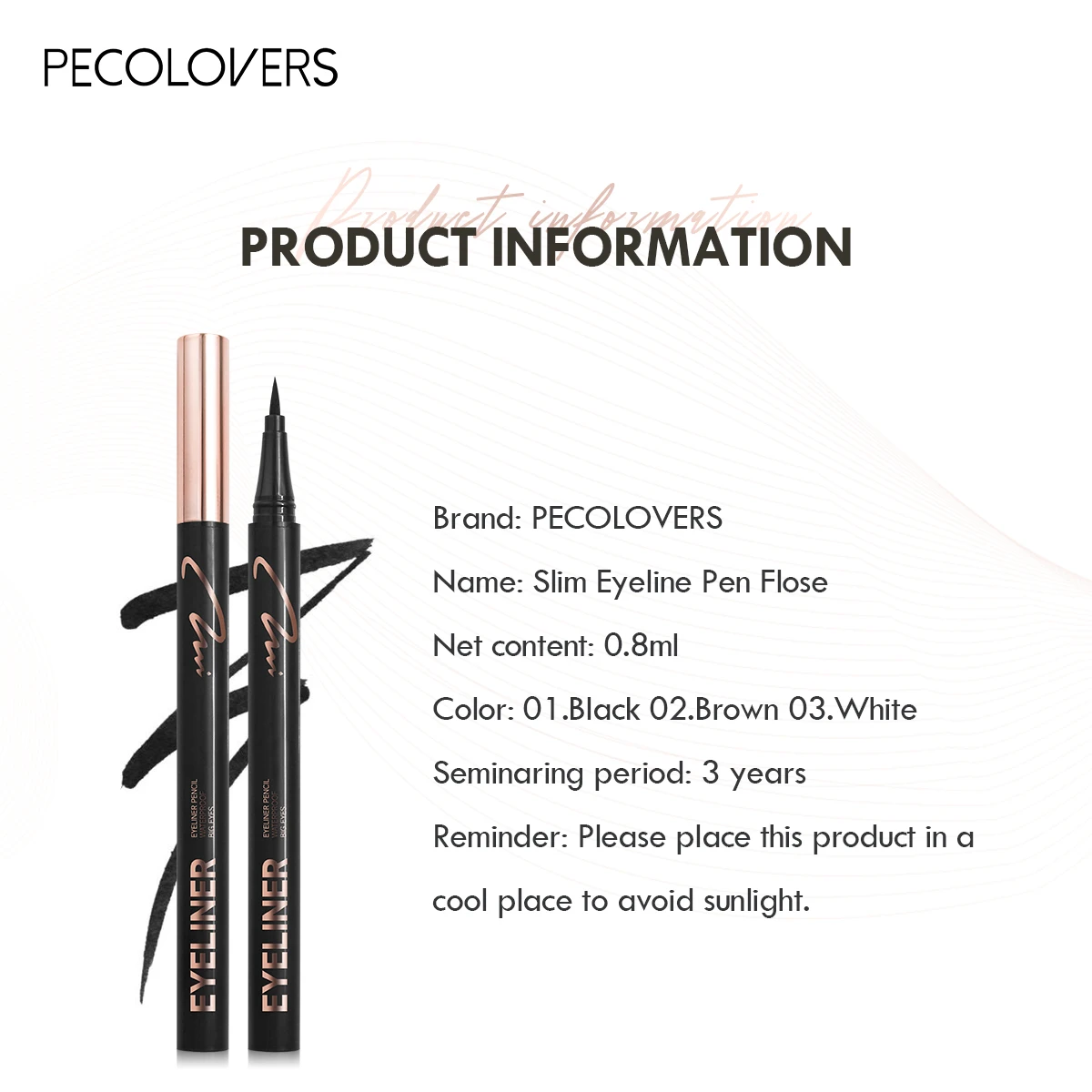 Eyeliner tricolore impermeabile Ultra-Fine in tubo in oro rosa-lunga durata, a prova di sbavature, perfetto per i principianti