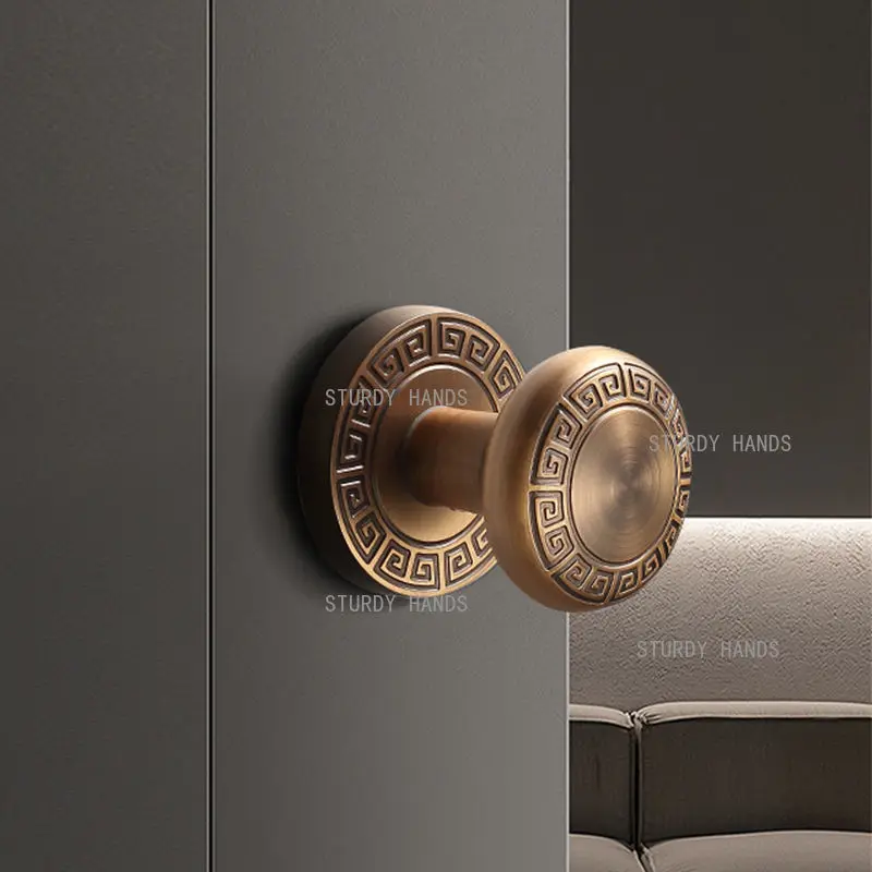 Zinc alloy new Chinese retro invisible silent door lock background wall concealed door indoor spherical door handle split lock