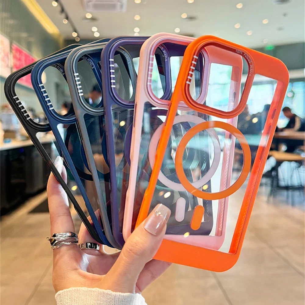 جديد فاخر واضح ل Magsafe إطار تبديد الحرارة جراب هاتف آيفون 16 15 14 13 12 11 برو ماكس الاكريليك الغطاء الخلفي الواقي #6