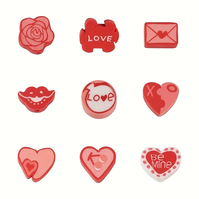 30pcs， Valentine's Day mixed soft ceramic beads, can be used as couple bracelets, collectibles, DIY jewelry bracelets