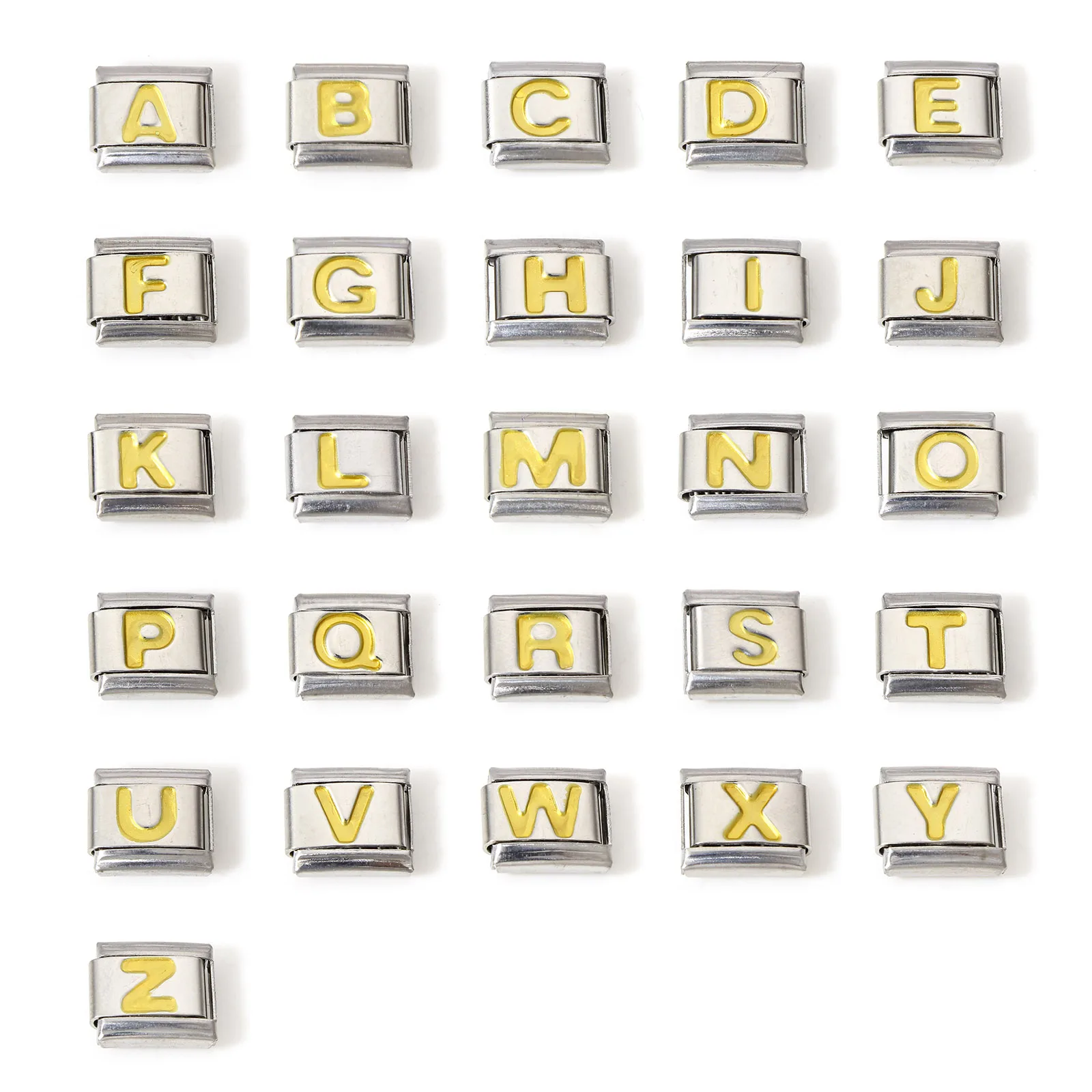 1 Piece Gold Color Enamel 26 Letter A-Z Charms Italian Links Fit 9mm Stainless Steel Bracelet Making Diy Jewelry Accessories