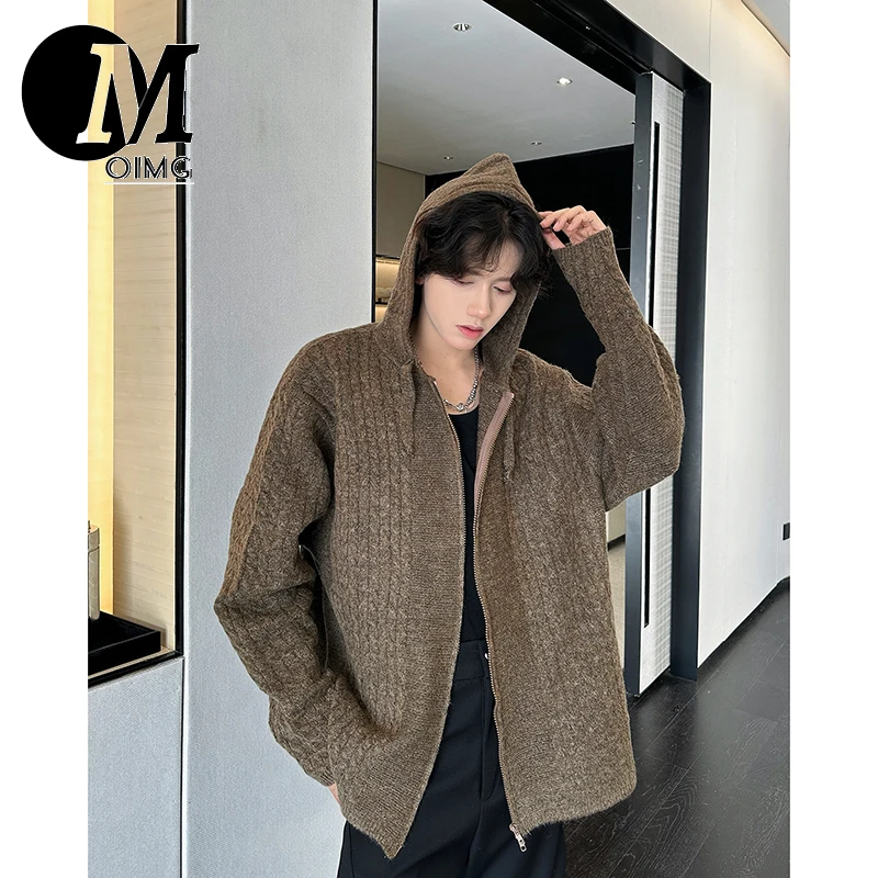 [OIMG] Korean Autumn Winter Hooded Men's Warm Sweater Fried Dough Twists Zipper Knitted Cardigan Coat