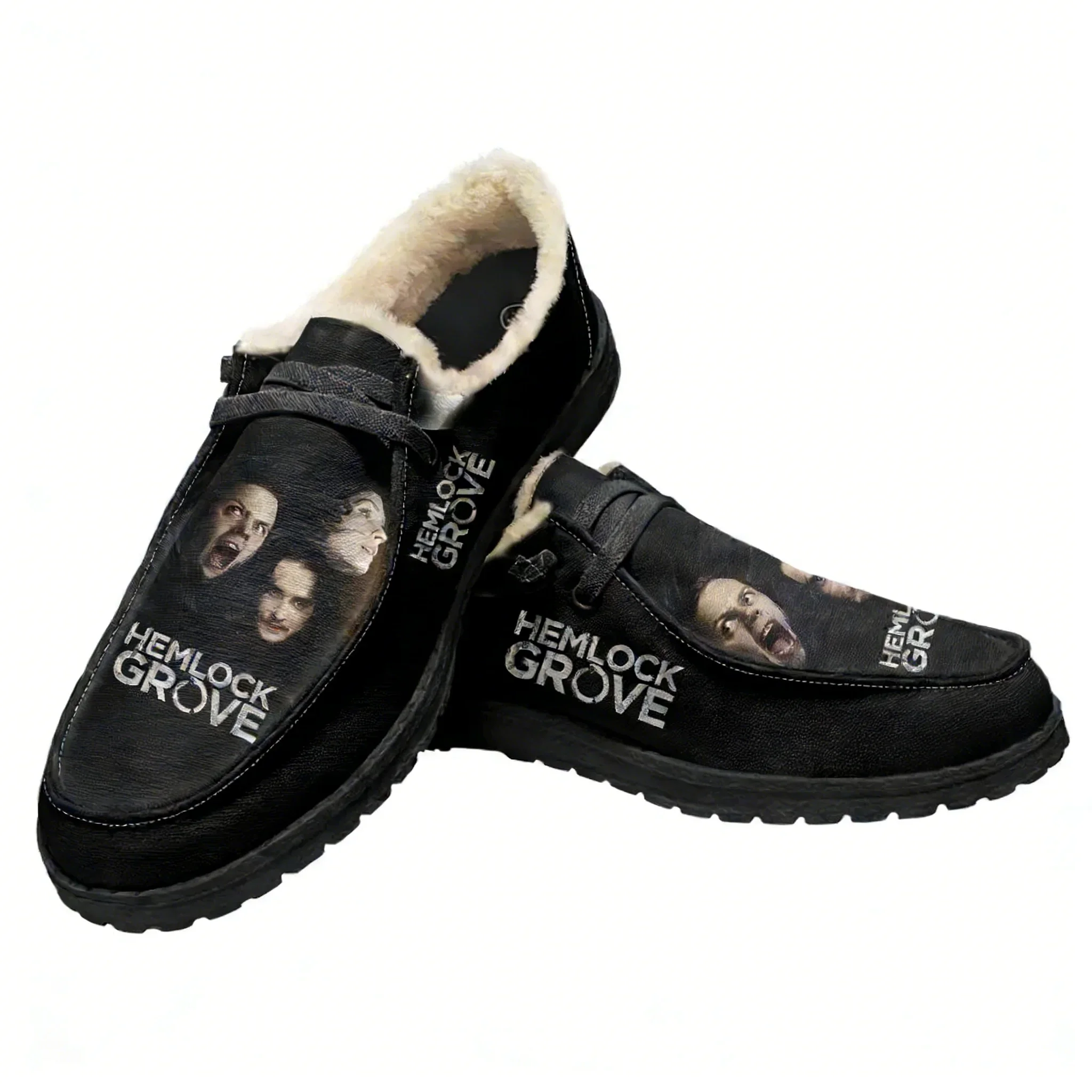 

Вельветовые туфли Hemlock Grove для мужчин и женщин, теплая обувь для дома и улицы, легкая обувь с индивидуальным принтом, обувь для пар на заказ