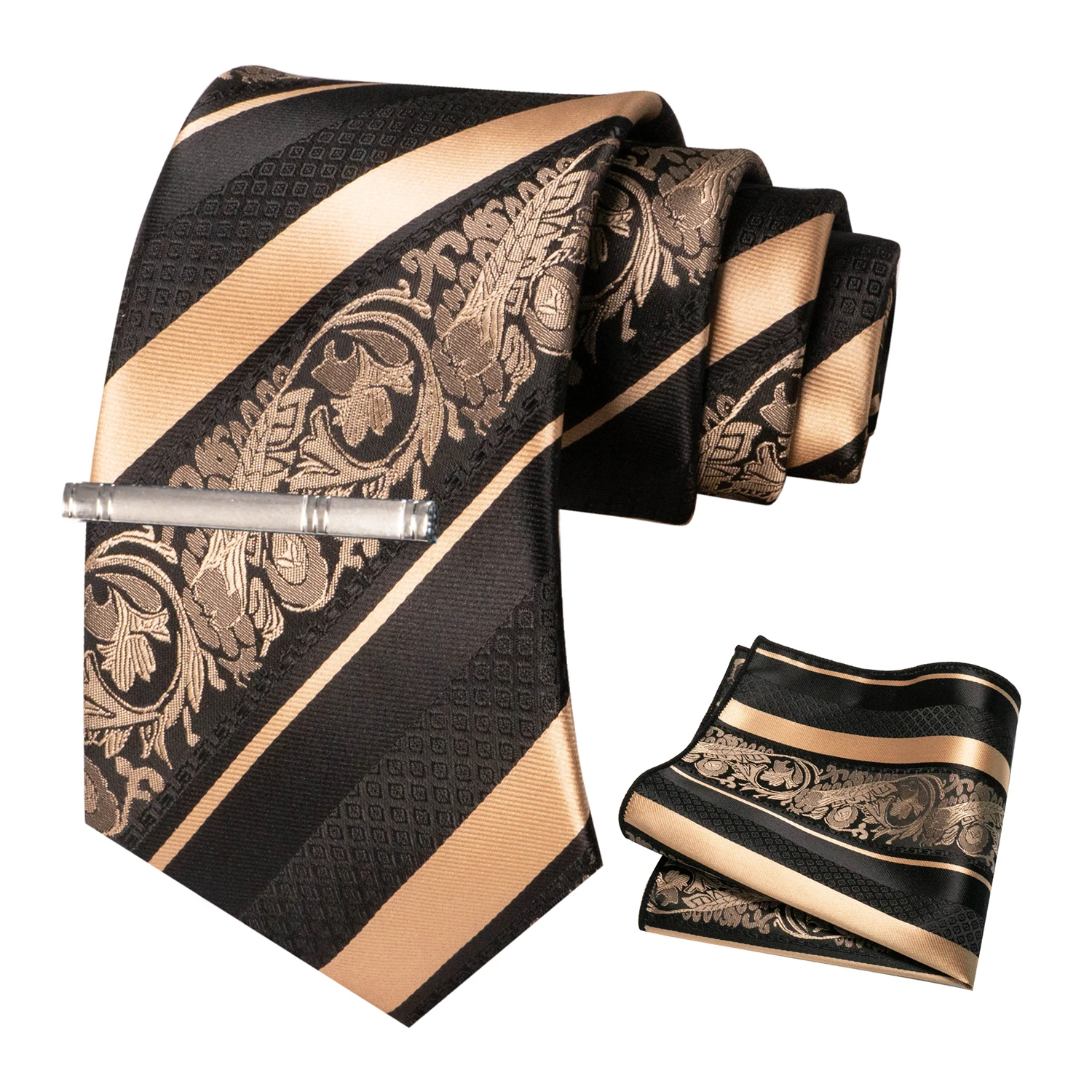 Klassische Herren-Krawatte mit Blumenmuster, 8 cm, Seidenkrawatten-Set, Einstecktuch, Krawattenklammer, Business-Anzubehör, Bräutigam-Hochzeitskrawatte – Detail 9
