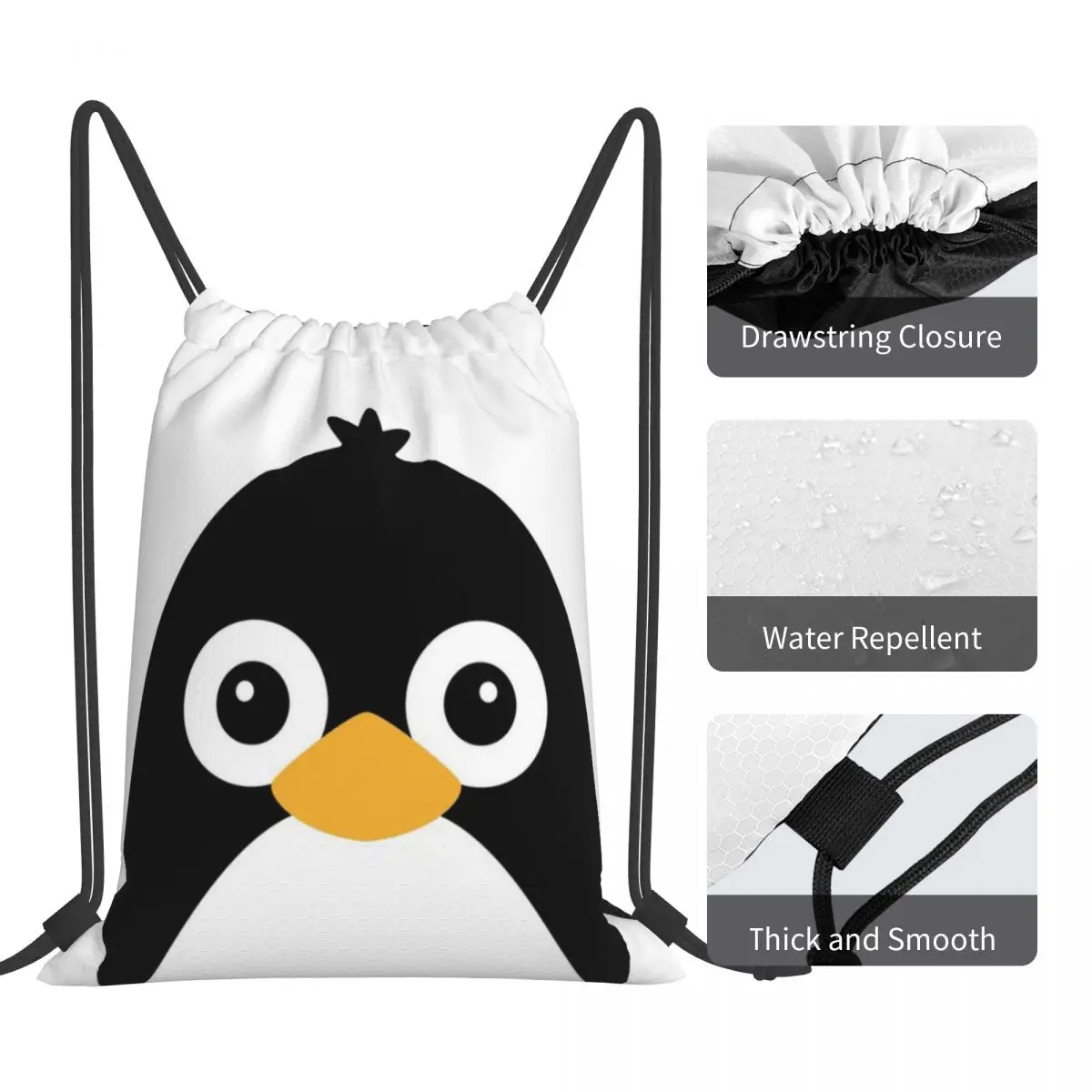 Portátil Drawstring Pinguim Mochila, Bundle Bolso, Sports Bag, Book Bag, Viagens, Estudantes, Bonito, Vector