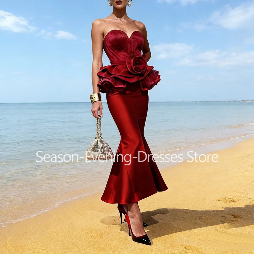 

Customized Elegant Burgundy Mermaid Evening Dresses for Special Occasions Satin Ankle-Length Women Gala Prom Party Gowns 2026