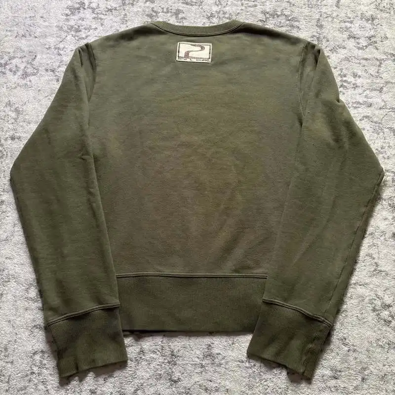 American retro pirate skull double knife printed hoodie military green short round neck loose unisex top