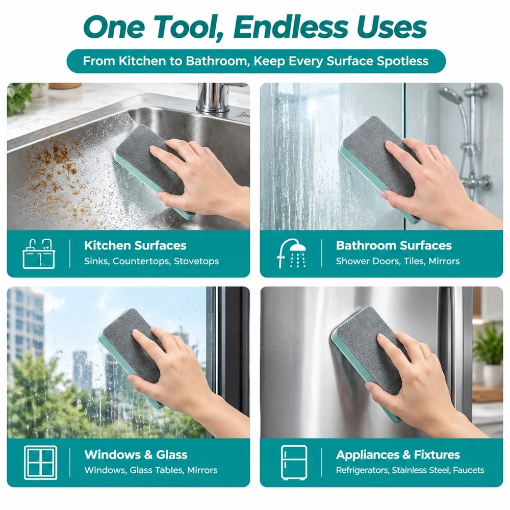 Multi-Purpose 6Pcs Glass Cleaner Set Powerful Limescale Scrubber for Bathroom Shower Tiles Mirrors and Windows