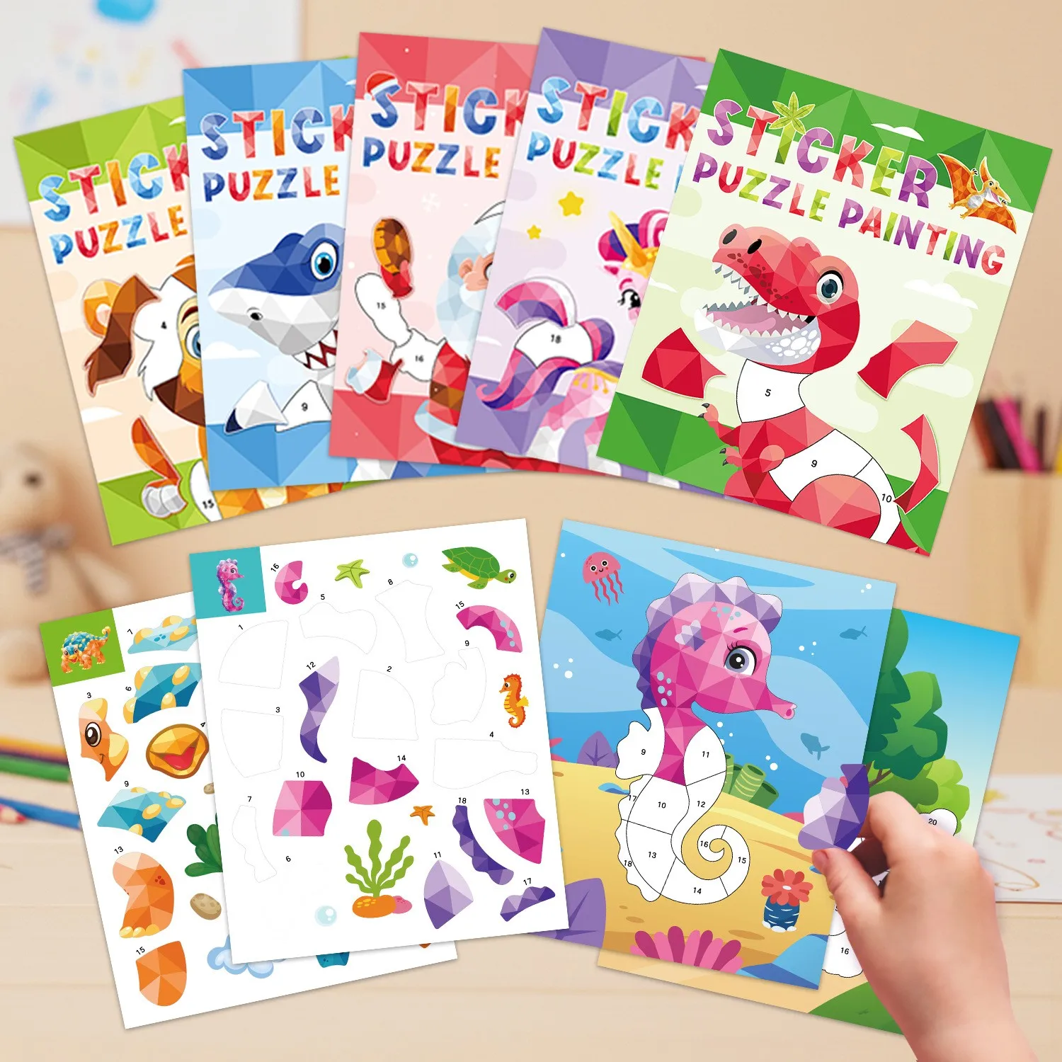 1set Sticker Activity Book, Creative Coloring& Sticker Art Workbook, Multiple Themes Christmas Princess Dinosaur Ocean Animals