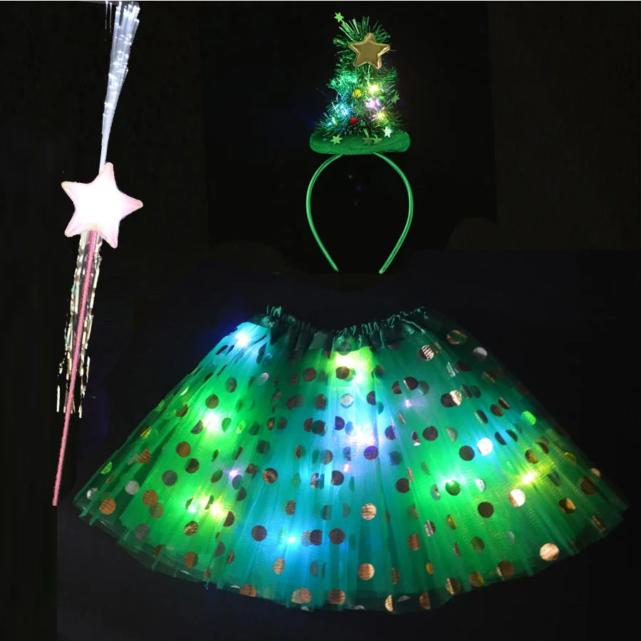 Women Girl Role-playing Flashing Wing Tutu Skirt LED Glow Headband Fairy Stick Tree Costume Cosplay Stage Wear Wedding Festival