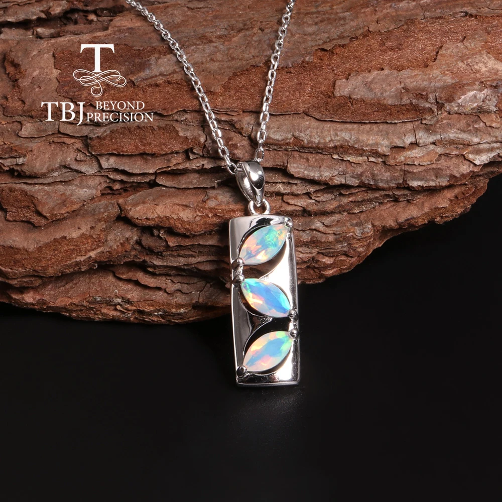 Colorful October Birthstone natural Opal sterling silver pendant necklace fine jewelry for women and women's birthday gifts