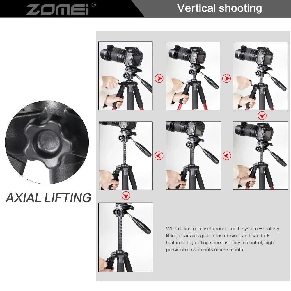 ZOMEI Q111 Tripod & kepala Pan kamera aluminium, kamera Digital SLR portabel profesional tiga warna