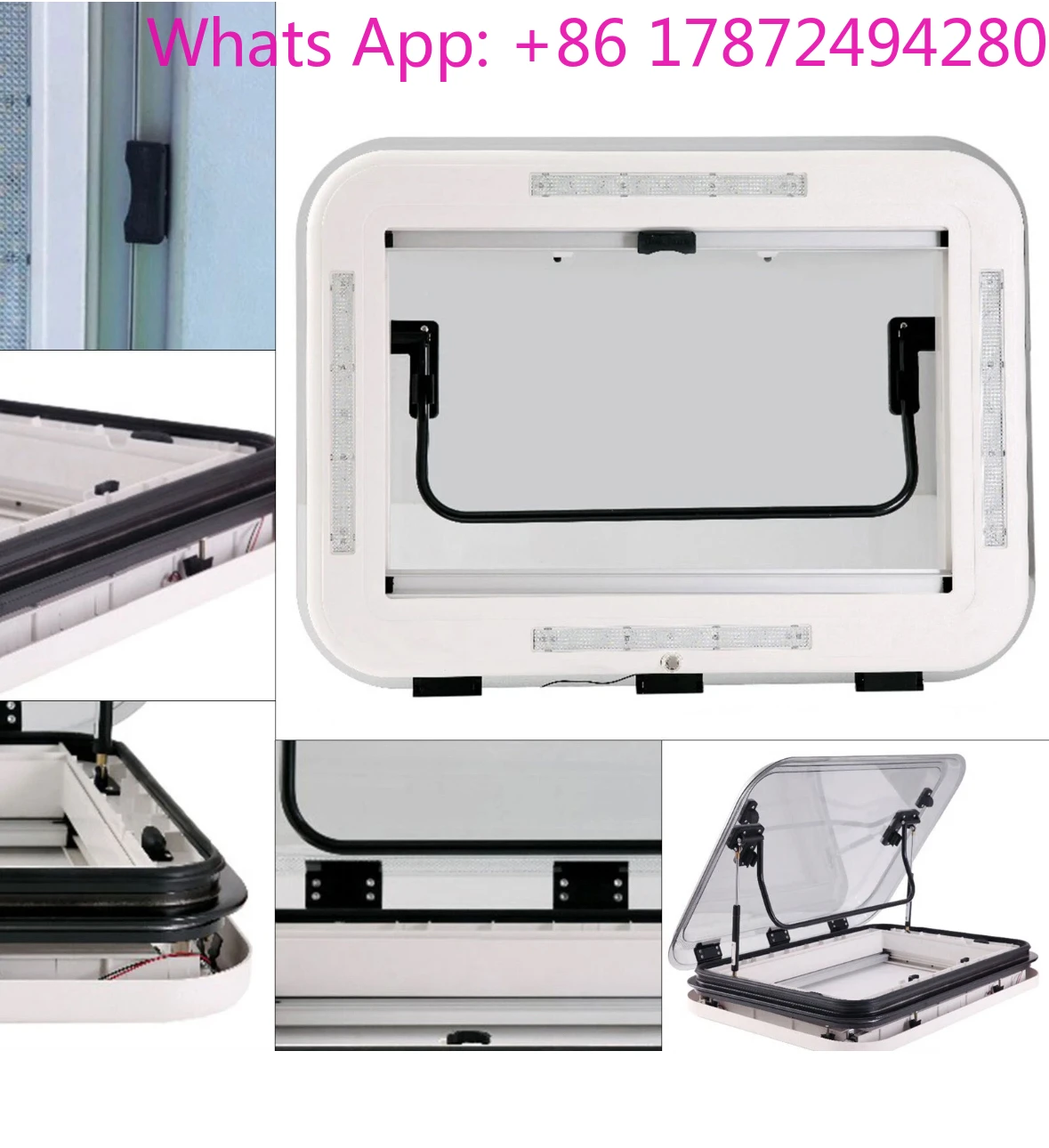 800x500mm LED Skylight Roof Window Hatch for RV Caravan Motorhome Aluminium Material with Anti-Insect Net And Sunshade