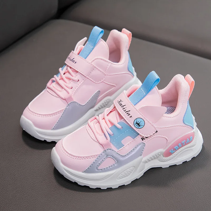 Kids Spring Sneakers Girls School Casual Shoes Outdoor Breathable Running Shoes Light Soft Tenis Pink Non-slip Children Shoes