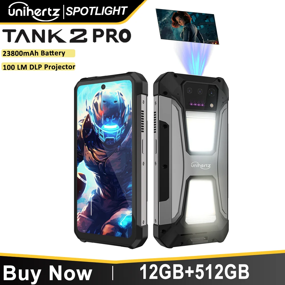 Unihertz tank 2 Pro 8849 rugged phone with projector 100MP 24GB 256GB Android 14 100MP NFC 120W Helio G99 23800mAh