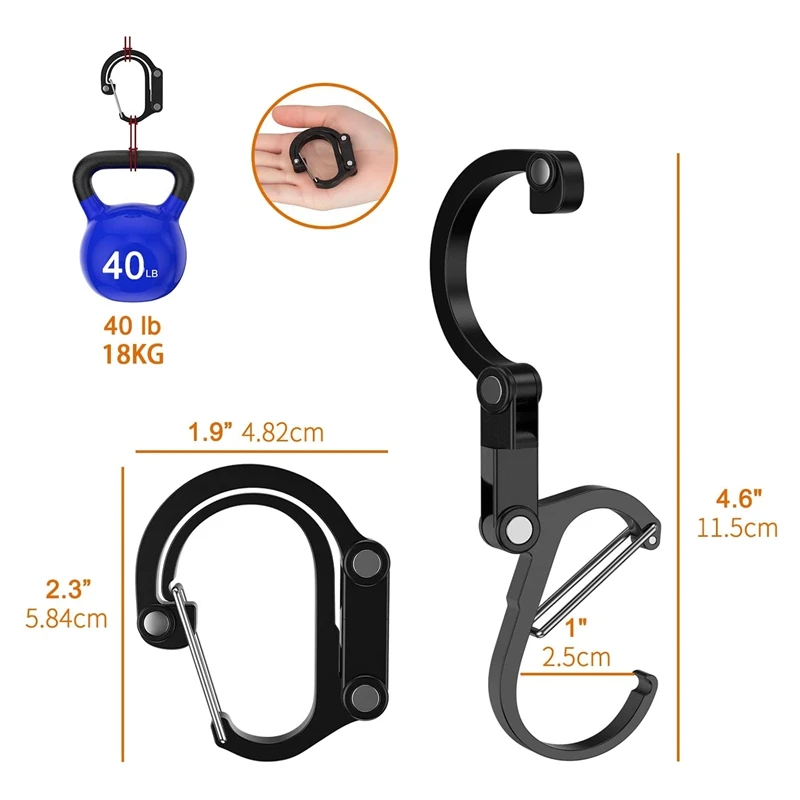 Carabiner Clip And Hook, 2 D-Ring Carabiners Clip, Lightweight For Travel, Backpack, Leash And Key Chain