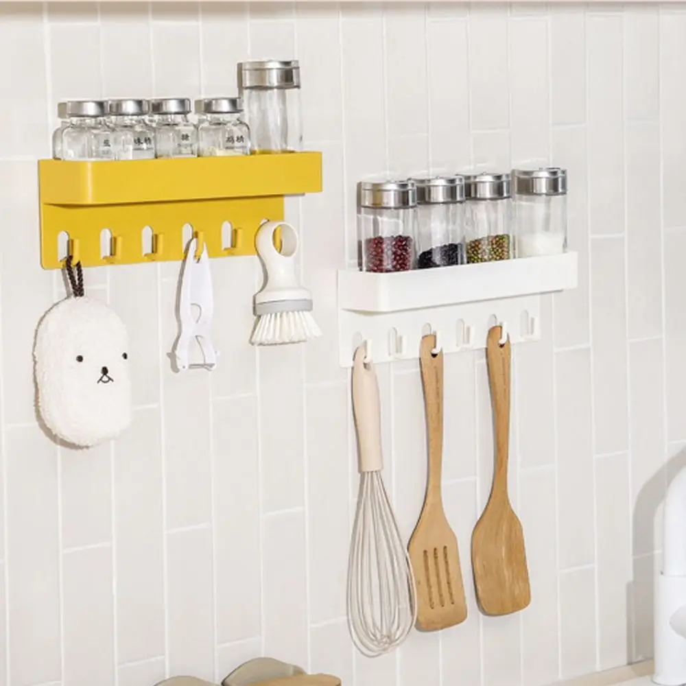 Creative Bathroom Shelf Wall-mounted Toilet Rack with Hooks Portable Shampoo Makeup Storage Holder Kitchen Organizer