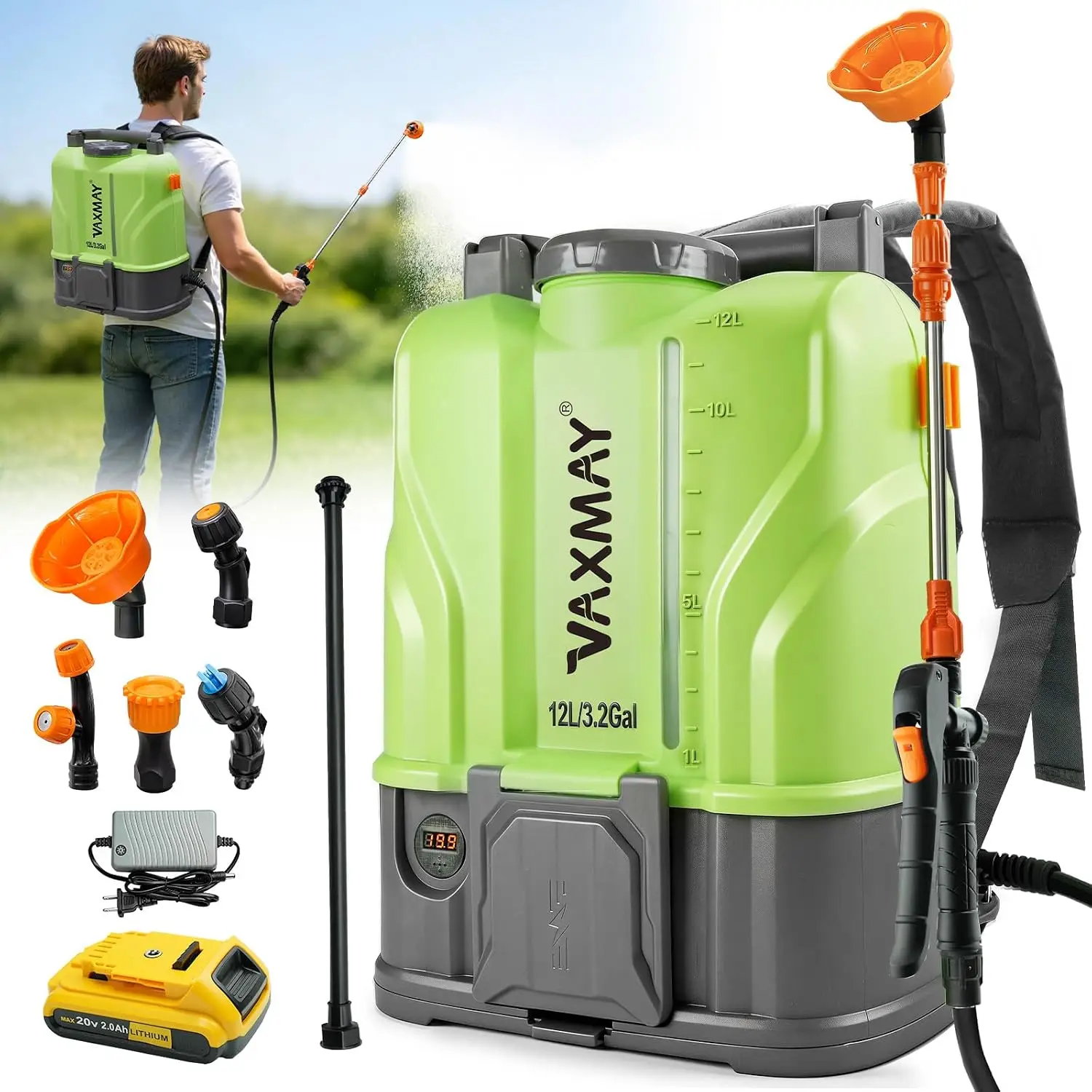 Battery Powered Backpack Sprayer 32 Gallon 100 PSI Electric Garden Sprayer Compatible With 20V Battery Weed Yard Sprayer 2 Wands