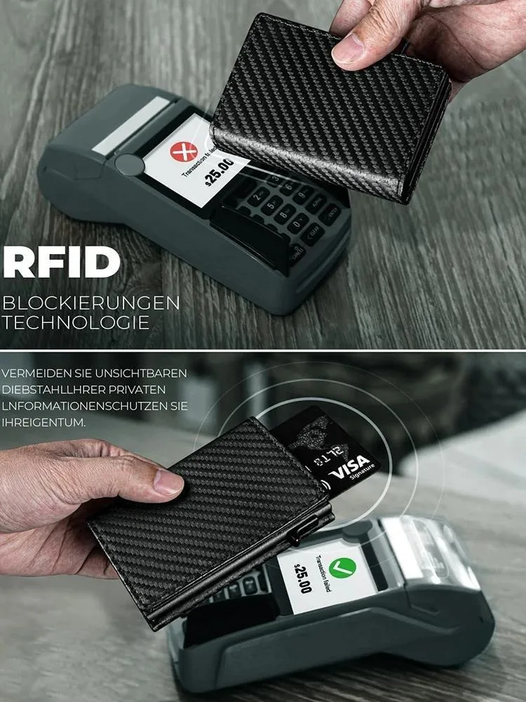 Schlanke Geldbörse mit Münzschlitz, Kreditkartenetui für Herren, für Herren, mit Magnetverschluss, RFID-Schutz, Herren-Geldbörse – Detail 7