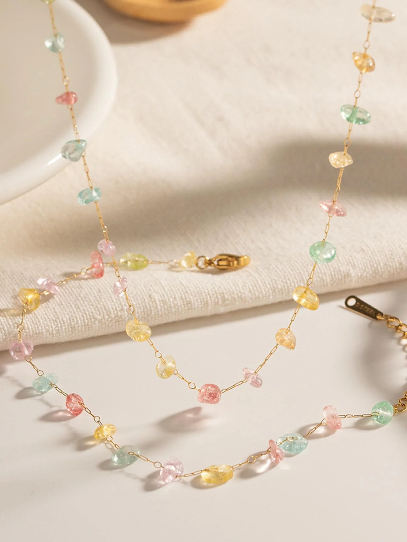 1 pieza de collar con colgante de cuentas de cristal coloridas y bonitas, pulsera de acero inoxidable para mujer y cadena para clavícula, joyería de verano para la playa, adecuado