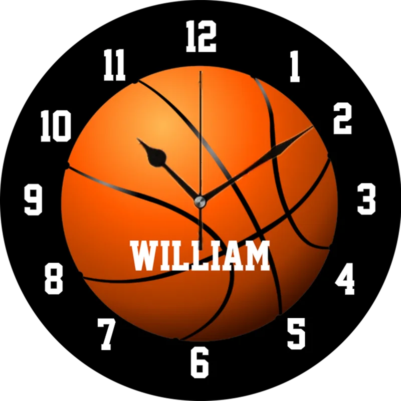 Black White Custom Name Number Basketball Wall Clock Personalized Basketball Big Wall Watch for Living Room Home Decor Kid Gift