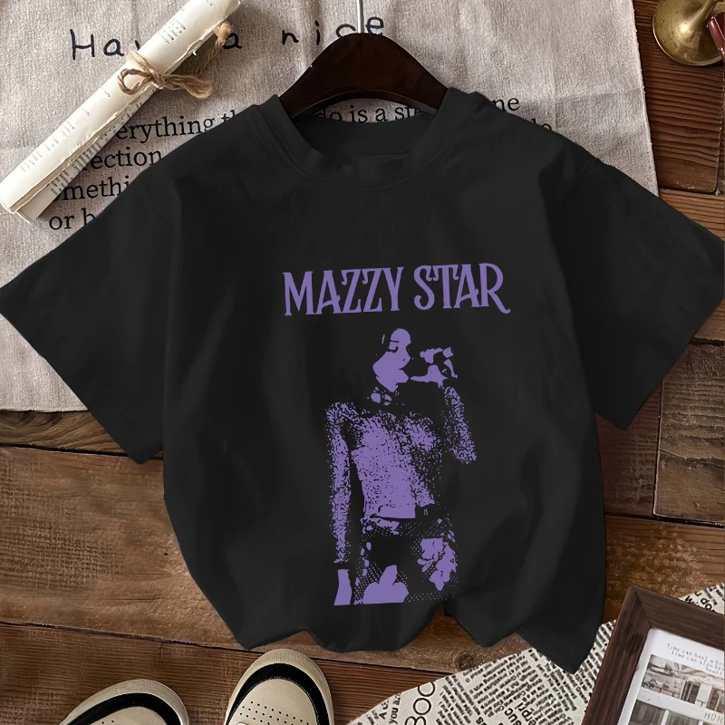 

Летняя женская черная джинсовая футболка Maz Star с принтом, повседневный топ с короткими рукавами и круглым вырезом, фиолетовый комфортный топ с буквами